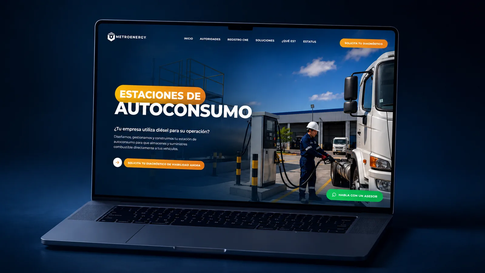 Sitio web de MetroEnergy Autoconsumos, servicio de autoconsumo de diésel